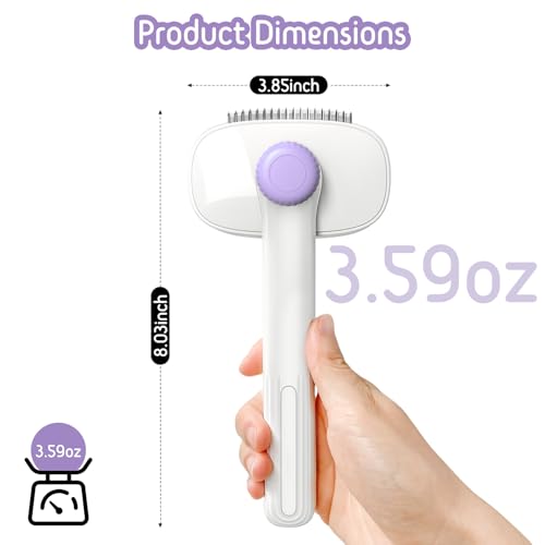 Dog & Cat Brush for Shedding, 2-in-1 Self Cleaning Deshedding Brush | Adjustable Bristle Length with Dematting Comb Skin Friendly Fur Shedding Removal Tool for Long Medium Long Hair Pets (Purple) - color: Purple