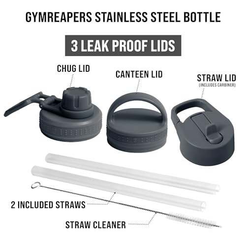 Gymreapers Insulated Water Bottle with Straw - 32 OZ Stainless Steel Water Bottles - BPA Free Metal Double Wall Vacuum Cold Hot Leakfree Flask Jug For Travel, Sports, Gym, School & Workout - color: Faded Blue