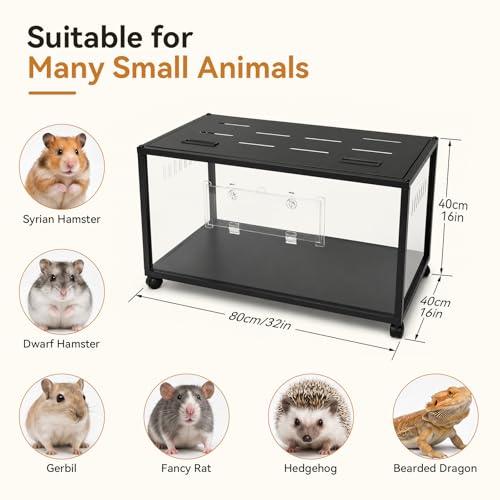 Acrylic Metal Hamster Cage, Large Small Animal Habitat Easy-Clean 360° Viewing, Stackable, Top Access for Dwarf Hamsters, Syrian Hamsters, Gerbils, Mice - size: 35.0"L x 16.0"W x 16.0"H