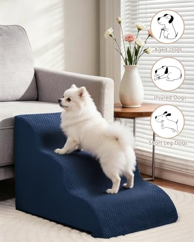 Aodisman Dog Stairs for Small Dogs,3 Step Dog Ramp for Couch,Non-Slip Steps | Pet stairs help small dogs, old cats, and puppies reach couches and chairs easily, durable indoor dog steps,15.4" H, Blue - color: Blue