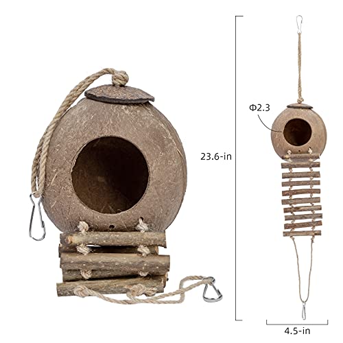 Niteangel Natural Coconut Hamster Hideaway with Ladder, Bird and Small Animal Toy (House with Ladder, Smooth Surface) - color: Smooth Surface