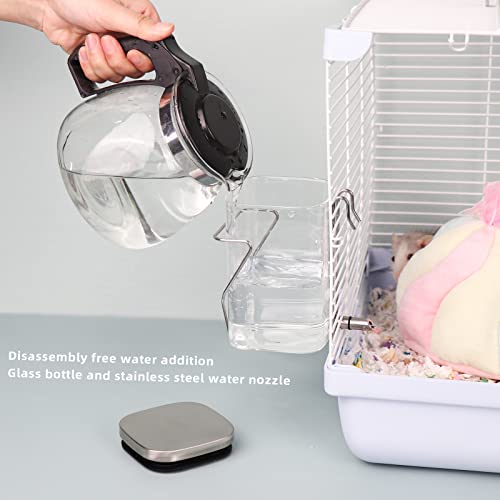 Hamster Water Bottle, Small Animal Glass Waterer, Stainless Steel Nozzle No-Drip Drinker Waterer for Sugar Glider, Rat and Birds (10.1oz)