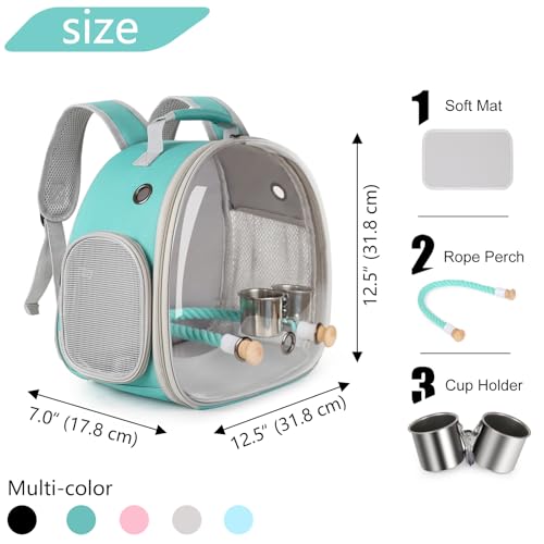 Small Bird Travel Backpack Carrier Cage, Backpack to Transport Backpack Carrier with Clamp Cups Stand Perch for Parakeet Cockatiel Budgies Vet Carry Book Bag Green - color: Green
