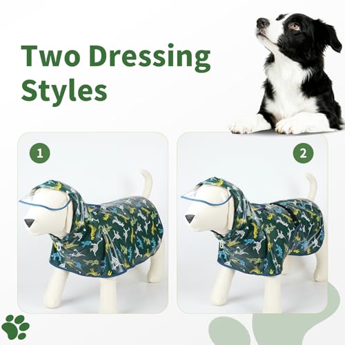 Dog Raincoat,Dog Rain Jacket Poncho with Hood and Leash Hole(Dinosaur,6XL) | Windproof,Waterproof,Leash Loop,Adjustable,Dinosaur Design - color: Green, size: 6XL(66-99lbs)