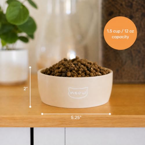 Pearhead Ceramic Cat Bowl, Holds 12 oz, Taupe Meow Design - color: Taupe "Meow", size: Single Bowl