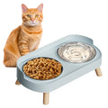 Elevated Cat Bowl, Raised Cat Food and Water Bowl Set for Indoor Cats, Splash Proof with 2 Stainless Steel Pet Food Bowls for Cats and Puppies, Whisker Fatigue and Dishwasher Safe - Blue - color: Cat Bowls-Blue
