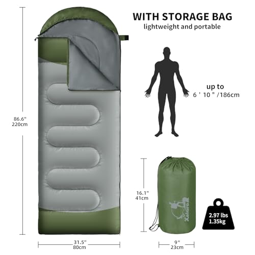 Sleeping Bags for Adults Kids - 3 Season Cold&Warm Weather Waterproof Camping Sleeping Bag - Lightweight Sleeping Bags for Camping Hiking Outdoor Travel - color: Grass green gray