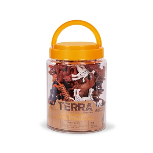 Terra by Battat Wild Animal Figurines Tube, 60 Mini Safari Figures, Animals | 60 realistic mini wild animal figures in a portable tube for pretend play, crafts, dioramas, sensory bins, Animals, 3+ Years - style: Wild Animals in Tube