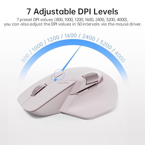 Rapoo MT760 Multi-Device Wireless Mouse, Bluetooth 5.0 and 2.4GHz Multi-Mode Connection, Up to 4 Devices, 11 Programmable Buttons, 4K DPI, Ergonomic Design, 90 Days Battery Life, PC, Pink - color: Pink, size: Standard