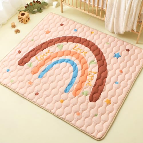 Viviland Baby Mats for Floor, 50x50 Inch Playpen Mat, Soft Playmat for Baby and Toddlers, Non-Slip & Machine Washable, Brown Rainbow - color: Brown Rainbow, size: 50" X 50"