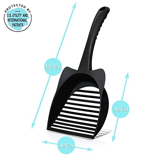 CatGuru Cat Litter Scoop, Jumbo Litter Scoop, Litter Scooper with Deep Shovel & Long Handle, Super Fast Sifter, Durable Kitty Litter Scoop, Cat Stuff, Kitten Supplies (Black) - color: Black