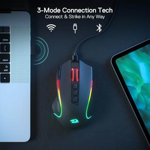 Redragon M612 Wireless RGB Optical Gaming Mouse 8000 DPI Remapping Keys | Cable-Free 0 Delay, Redefine Keybinding Macro, Vibing Backlight, Ergonomic Grip Body Comfort - color: Black, style: Wireless