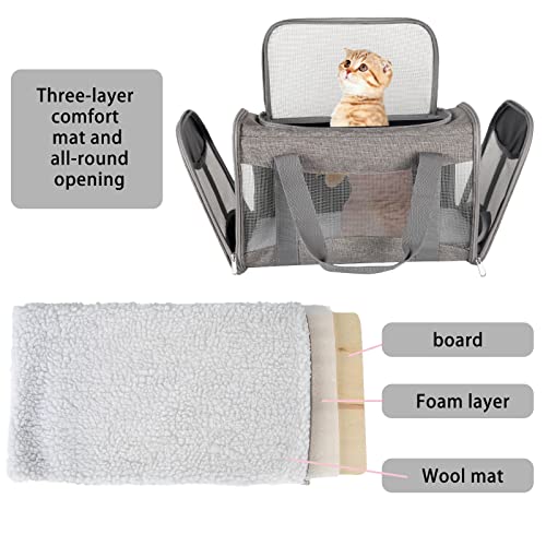 Cat Carrying Case - Pet Carrier Airline Approved, Protable and Breathable Pet Travel Carrier Removable Fleece Pad, Collapsible Cat Carrier Dog Carrier for Medium Cats Small Cats Dogs (17*11*11 grey) - color: grey, size: 17.0"L x 11.0"W x 11.0"H