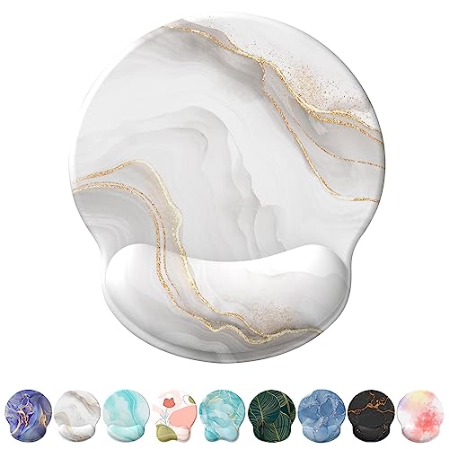 Mouse Pad with Wrist Rest, Comfortable Computer Mousepad with Gel Wrist Support Smooth Surface and Non-Slip PU Base for Pain Relief, Laptop, Office & Home (White Marble) - color: White Marble