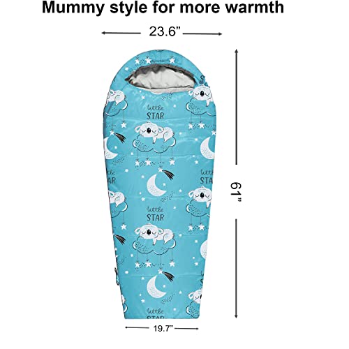 KidzAdventure Mummy Style 32 – 59F Kids Sleeping Bag with Pillow Sleeve, 4 Season, Lightweight and Backpacking Style, Ideal for Camping, Sleepover, Boys, Girls, and Youth - color: Sky blue kids up to 4\'3"