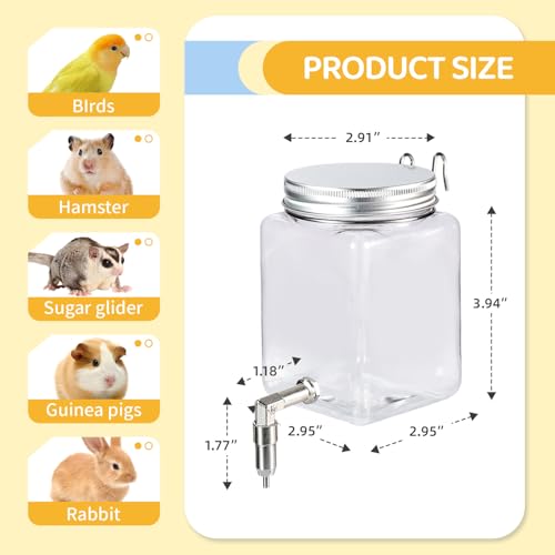 Bird Water Dispenser No Drip 10oz – Leak Proof Small Animal Water Bottle with Stainless Steel Needle Valve & 180° Rotatable Bracket for Parakeet Hamster Mouse Sugar Glider Gerbil