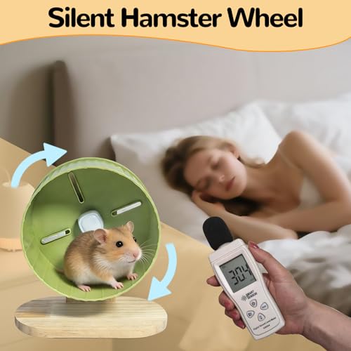 6.7in Silent Hamster Exercise Wheel Hamster Toy Cage Accessories with Adjustable Stand for Juvenile Gerbils Dwarf Hamsters (Green) - color: Green