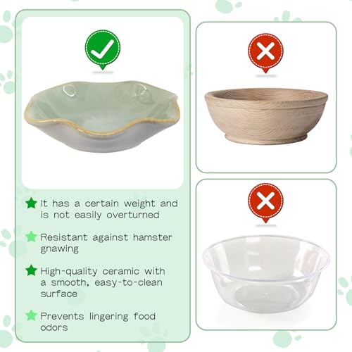 BNOSDM Shallow Ceramic Hamster Food Dish 2 Pcs Small Animals Food Bowl Lotus Feeding Dishes for Gerbils Mice Rats 4.5in (Green) - color: Green Lotus