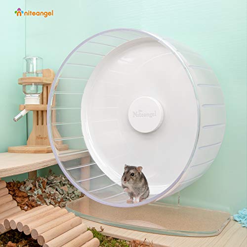 Niteangel Super-Silent Hamster Exercise Wheels: Quiet 11 inch Running Wheel | Can 11.6-15.4" Adjustable Height - No Bend Back Spinner Running for Dwarf Syrian Hamster Gerbils Mice Or Other Small Animal - color: White, size: Large