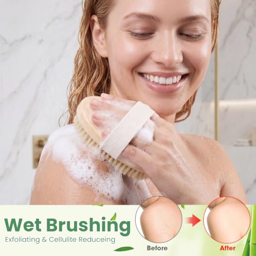 Gejoy 10 Pcs Dry Brushing Body Brush for Lymphatic Drainage Exfoliating Brush with Massage Nodule Dry Skin Body Scrubber Cellulite Shower Circulation Dead Exfoliator (Massage & Exfoliate,Wood Color) - color: Massage & Exfoliate
