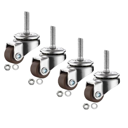 0.5 inch Mini M4 Stem Casters M4x15 Bolt Threaded Wheel,TPR Mute Rubber Swivel Single Caster Screws in Wheels -Brown - color: Brown, size: StemThreaded 0.5"-M4X15