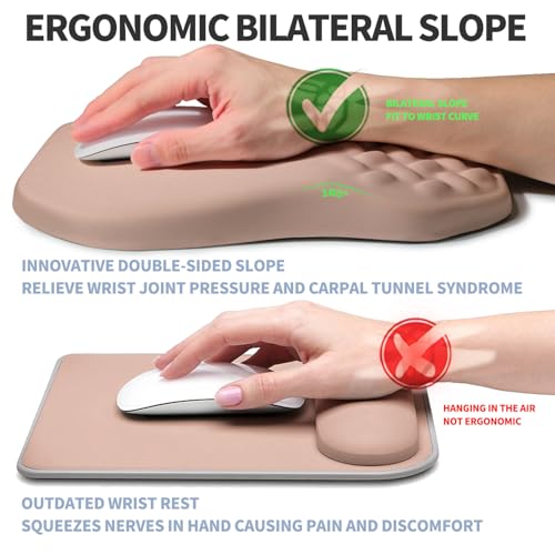 Ergonomic Raised Mouse Pad Wrist Support with Bilateral Slope Memory Foam Mousepad for Wrist Rest and Carpal Tunnel Pain Relief 11.8x7.9〃 Apricot Pink - color: Apricot Pink