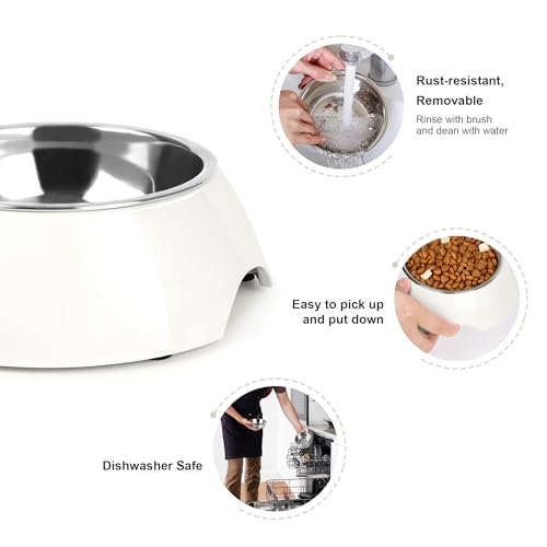 Double Dog Bowls Set – Non-Slip Pet Food & Water Dishes with Resin Stand, Includes Small (1 Cup) & Medium (2 Cups) Bowls – Ideal for Puppies and Cats – White - color: White, size: Medium