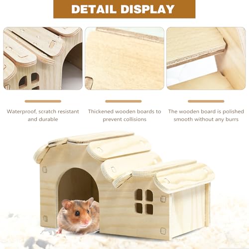 Hamster Toys 5-Piece Set,Hamster House, Swing, Climbing Ladder, Seesaw & Exercise Wheel,Pet DIY Sport Exercise Toys Set, Small Animal Habitat Accessories,Gerbils, Mice(Natural Wood A) - color: BrownH