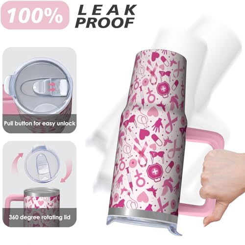 30oz Breast Cancer Awareness Stainless Steel Tumbler with Handle and Straw,Pink Ribbon Mug Cup Water Bottle with Lid and Straw, Patients Survivor Women Gifts - color: Cancer2