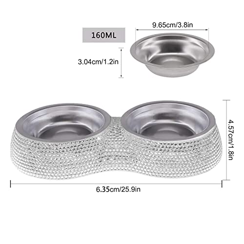 SAVORI Small Cat Bowls Pink, 320ML Handmade Bling Rhinestones Stainless Steel Pet Bowls Removable Double Food Water Feeder for Puppy Cats Dogs - color: 320ml-Pink