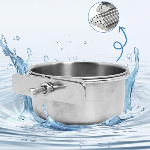 kathson 4 Pack Stainless Steel Bird Bowls, Parrot Feeding Dish Cups with Clamp Holder Bird Feeders Water Cage Bowl for Parakeet Cockatiels Conure Budgies Lovebird Finch and Small Animals