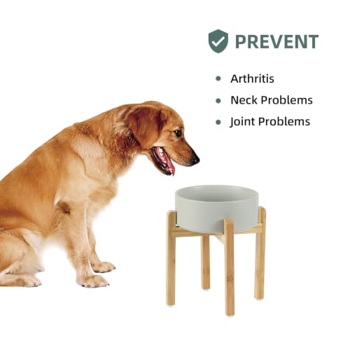 Havniva Dog Bowls Elevated, Ceramic Dog Food and Water Bowl | 8.3” Raised Dog Food Bowl, Elevated Dog Bowls with Bamboo Stand, Non-Slip Dog Water Bowl for Large Dog, Large Capacity - color: Matte Gray, size: 8.3" - Bowl+Stand