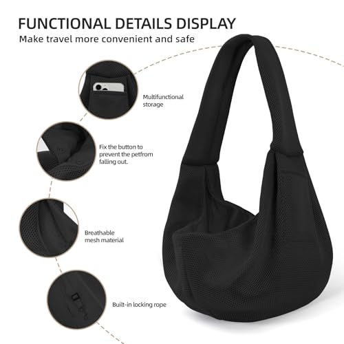 Dog and Cats Carrier Sling, Breathable Puppy Small Pet Carrier with Pocke | Reversible Dog Sling Carrier, Safety Buckle, Storage Pocket, Machine Washable for Travel, Outdoor Activities, Hand-Free,Black - color: Breathable black