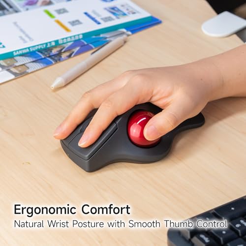 SANWA Bluetooth Wireless Ergonomic Trackball Mouse, Optical Rollerball Mice, Programmable Silent Buttons, 40mm Trackball, 600/800/1200/1600 DPI, Compatible with MacBook, Laptop, Windows, macOS - style: Bluetooth