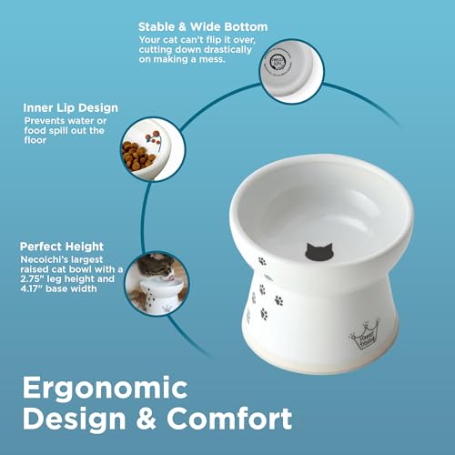 Necoichi Ceramic Raised Cat Food Bowl, Whisker-Friendly (Cats, Large Flat) - color: Cat, size: Large