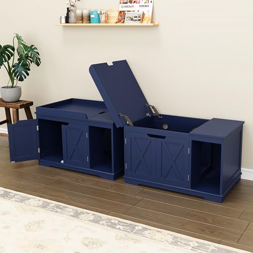 PUPETPO Cat Litter Box Enclosure Furniture, Hidden Litter Box Cabinet with Flip Top, 31.5" Indoor Cat House Washroom for Kitty, Medium and Large Cat, Blue - color: Blue