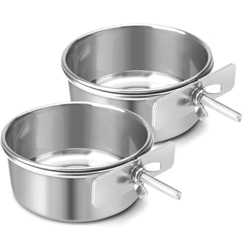 Dog Bowl Stainless Steel Dog Bowls Pet Hanging Food Water Bowl Cage Feeding Cup Feeder for Dogs Cats Rabbits Birds Small Animal (Small (2pcs) | Rust-resistant, detachable bracket for easy cleaning & refilling, no spill, for dogs/cats/rabbits/birds cage ke