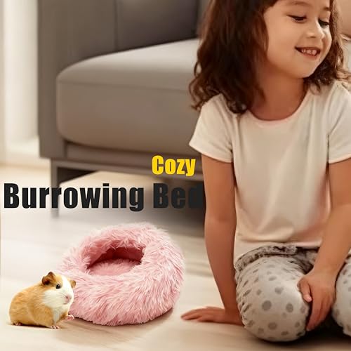 2-Pack Guinea Pig Backpack and Burrowing Bed, Portable Small Animal Cage with Bubble Clear Window, Plush and Fluffy Hideaway Pet Bed for Piggies, Hamster - color: Pink