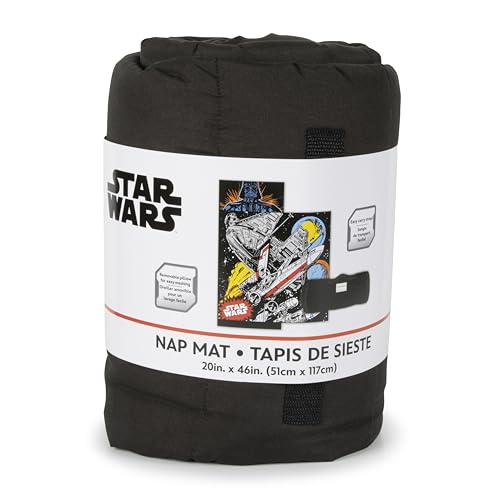 Jay Franco Kids Nap Mat with Embedded Pillow & Blanket – Soft 46"x20" Microfiber Sleeping Bag with Name Tag & Handle - style: Black - Star Wars
