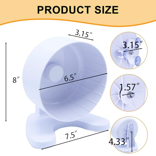 Hamster Wheel, 6.5" Super-Silent Exercise Wheels, Dual-Bearings Quiet Spinner Running Wheels, 3 Installation Methods, Fits Any Hamster Cage, Hamsters Toy for Dwarf Hamsters, Gerbils, and Small Pets. - color: White, size: Small