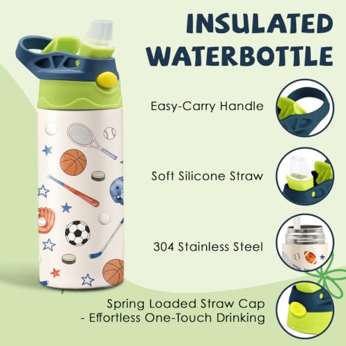 Ball 12 oz Water Bottle with Straw – Stainless Steel Vacuum Insulated Cup, Leakproof Pop-Up Spout, Reusable Travel Mug for Outdoor Sports - color: Ball1