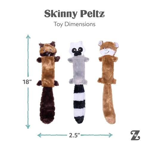 ZippyPaws Skinny Peltz No Stuffing Dog Toy Pack to Keep Them Busy - 18" | For Medium and Large Dogs, Squeaky Pet Toys, Unstuffed Chew Toys, Soft Plush Variety Pack, Chipmunk, Lemur, and Monkey - style: Chipmunk, Lemur, Monkey - Large (3-pack)