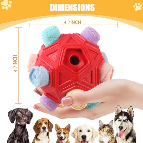 Dog Snuffle Ball-Interactive Puzzle Dog Toys Encourage Natural Foraging Skills Slow Feeder for Training and Stress Relief, Cloth Strip Hiding Food Dog Toys for Any Size Dogs (Red Macaron) - color: Red Macaron