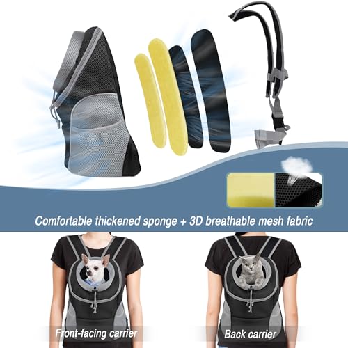 WOYYHO Pet Dog Carrier Backpack, Ventilated Small Dog Front Backpack | Small Dog Front Backpack, with Adjustable Straps, Safety Belt, Storage Pockets, for Travel Hiking Outdoor, Grey, M - color: Grey