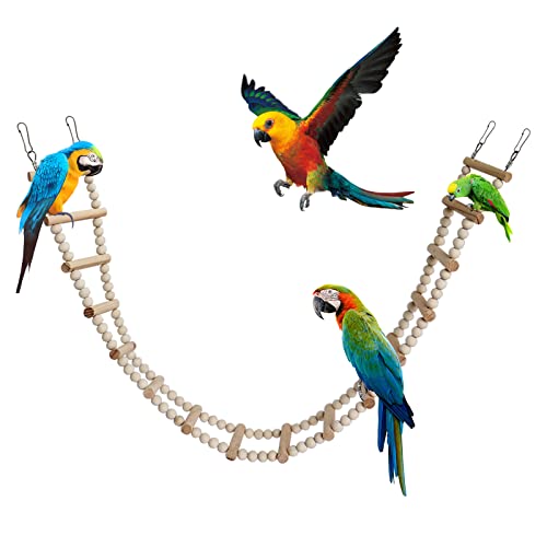 Bird Ladder Bridge, Wooden Pet Hamster Climbing & Swing Toys, Cage Accessories for Birds Rats Parrots Hamster Squirrel Sugar Gliders Parakeets Cockatiels - 16 Steps - 36.6 x 3.14 Inch - size: 16 Steps - 36.6 × 3.14 Inch