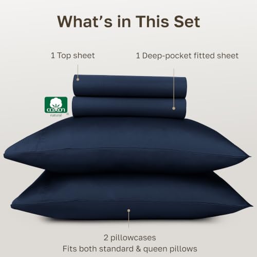 California Design Den 100% Egyptian Cotton Full Size Bed Sheet Set | Backed by Good Housekeeping Seal, Light & Airy Soft Sateen, 15" Deep Pocket, All-Around Elastic, 4pc Set - Dark Denim Blue - color: Dark Denim Blue, size: Full