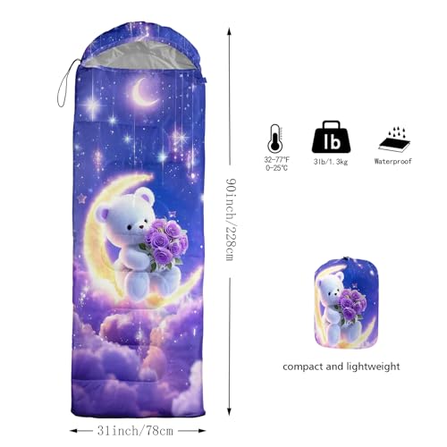 QOOMO Camping Sleeping Bags,3 Season Warm & Cool Weather,Lightweight,Waterproof Sleeping Bags for Adults & Kids,Traveling,and Outdoors,Camping Gear Equipment - color: Kawaii Bear 5