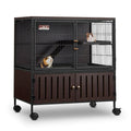 HABUTWAY 36.5''H Metal Large Ferret Cage, Rolling Chinchilla Cage with Removable Ramps& Double Door, with Locker, Small Animal Cage, Rat Indoor Wooden Pet Crate Furniture