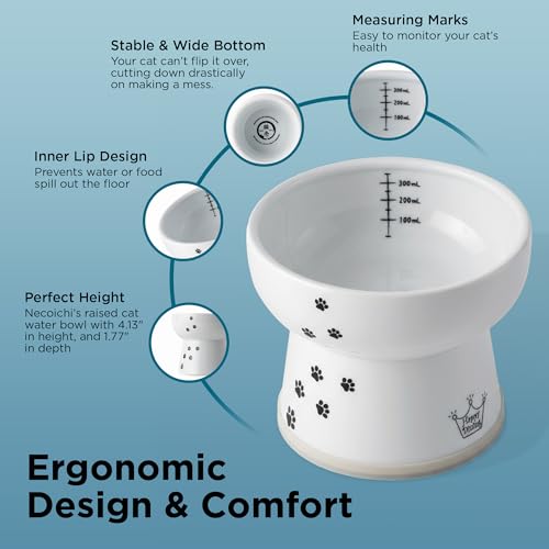 NECOICHI Raised Cat Water Bowl, Elevated, with Measurement Lines, Dishwasher and Microwave Safe (Cat, Extra Tall) White - color: Cat, size: Extra Tall