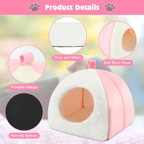 BWOGUE Guinea Pig Bed Hideout, Washable Hamster Cave for Small Animals | Removable Cushion for Cleaning, Warm Fleece Nest, Washable Bed, 10.23 x 10.23 x 11 in, Dwarf Rabbits Hedgehogs - color: White+Pink